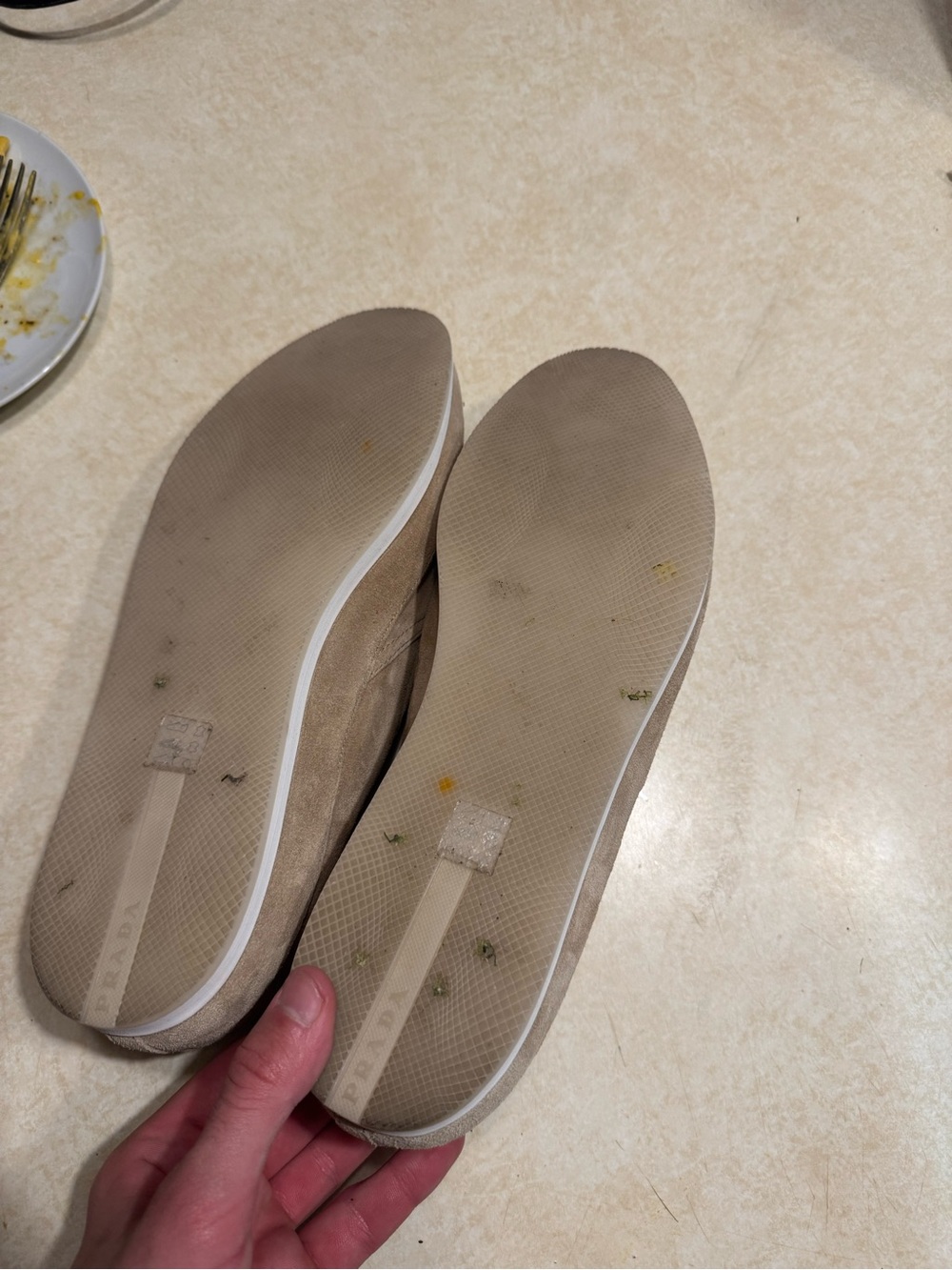 Prada Men's Taupe Suede Slip-Ons with Subtle Logo - Picture 4 of 4